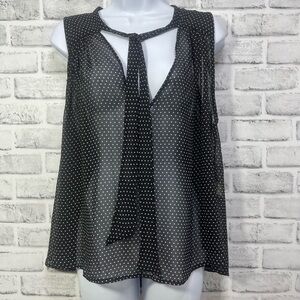 Free People Polka Dot Sheer Sleeveless Tie & Bow High Low Flowing Blouse Medium